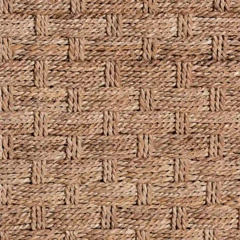 Light Brown Handwoven Seagrass Coffee Table with Open Shelf, Rectangular, 1-Person Use