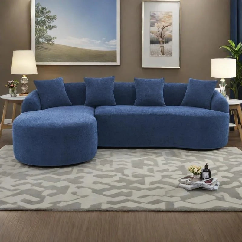 Chenille L-Shaped 3-Seater Sofa with Chaise Lounge & 4 Pillows | Multi-Color