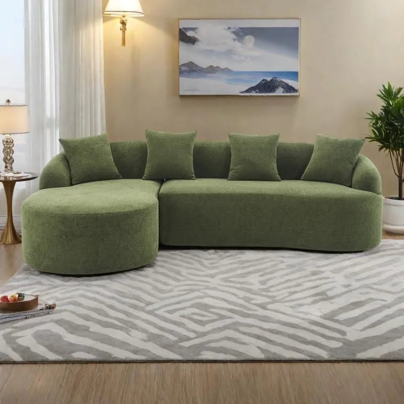 Chenille L-Shaped 3-Seater Sofa with Chaise Lounge & 4 Pillows | Multi-Color