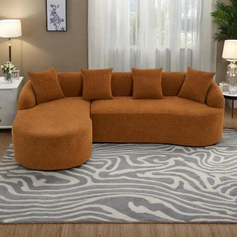 Chenille L-Shaped 3-Seater Sofa with Chaise Lounge & 4 Pillows | Multi-Color