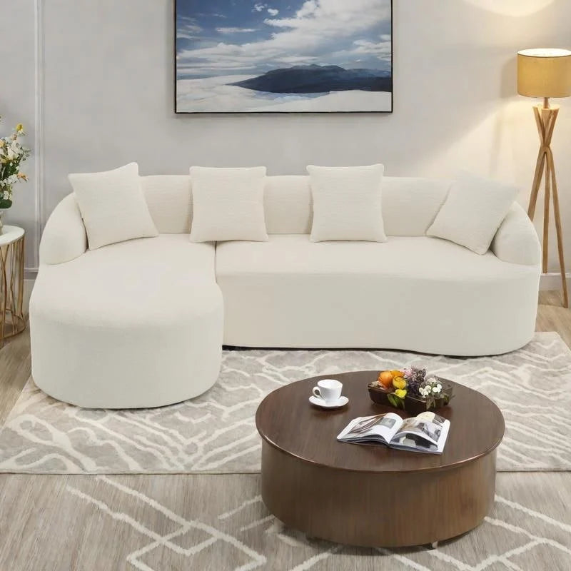 Chenille L-Shaped 3-Seater Sofa with Chaise Lounge & 4 Pillows | Multi-Color