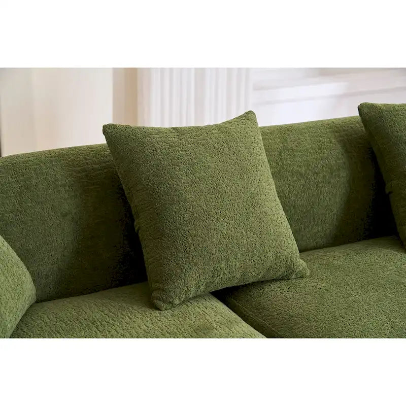 Chenille L-Shaped 3-Seater Sofa with Chaise Lounge & 4 Pillows | Multi-Color