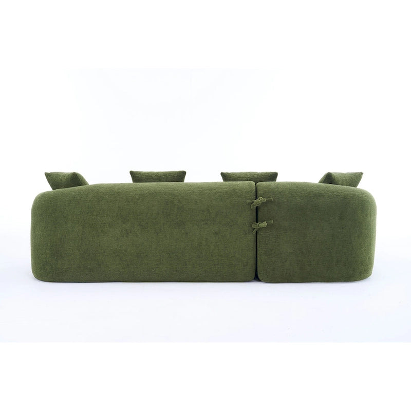 Chenille L-Shaped 3-Seater Sofa with Chaise Lounge & 4 Pillows | Multi-Color