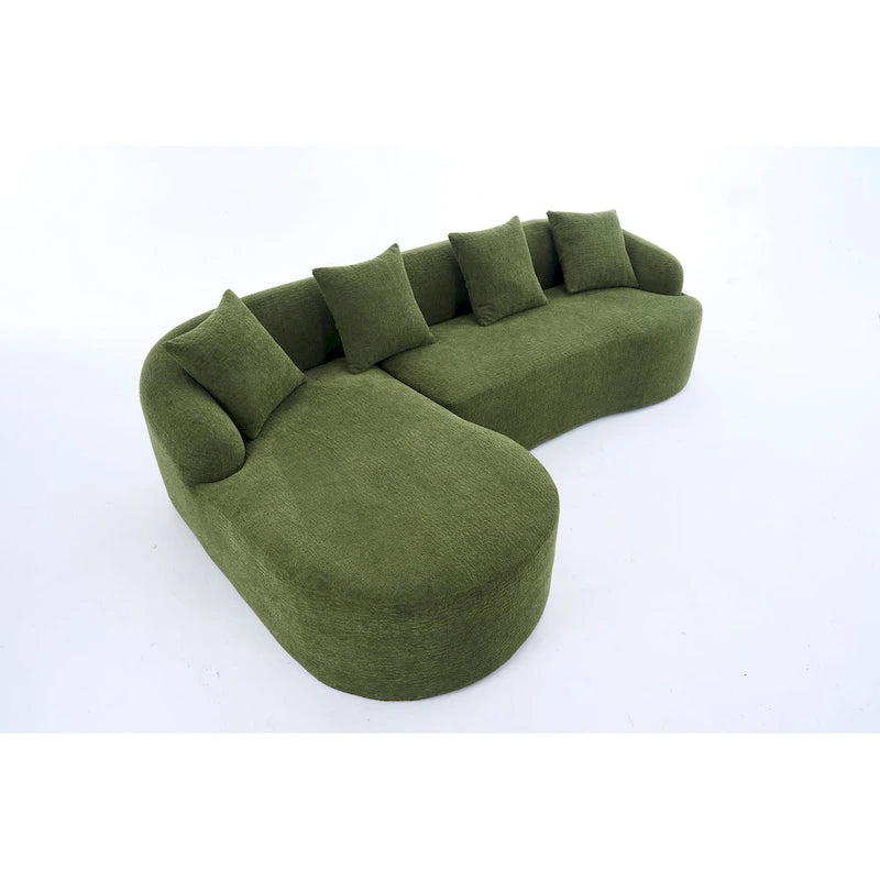Chenille L-Shaped 3-Seater Sofa with Chaise Lounge & 4 Pillows | Multi-Color