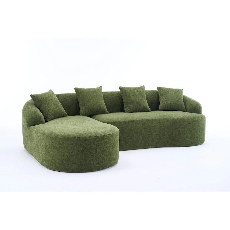 Chenille L-Shaped 3-Seater Sofa with Chaise Lounge & 4 Pillows | Multi-Color