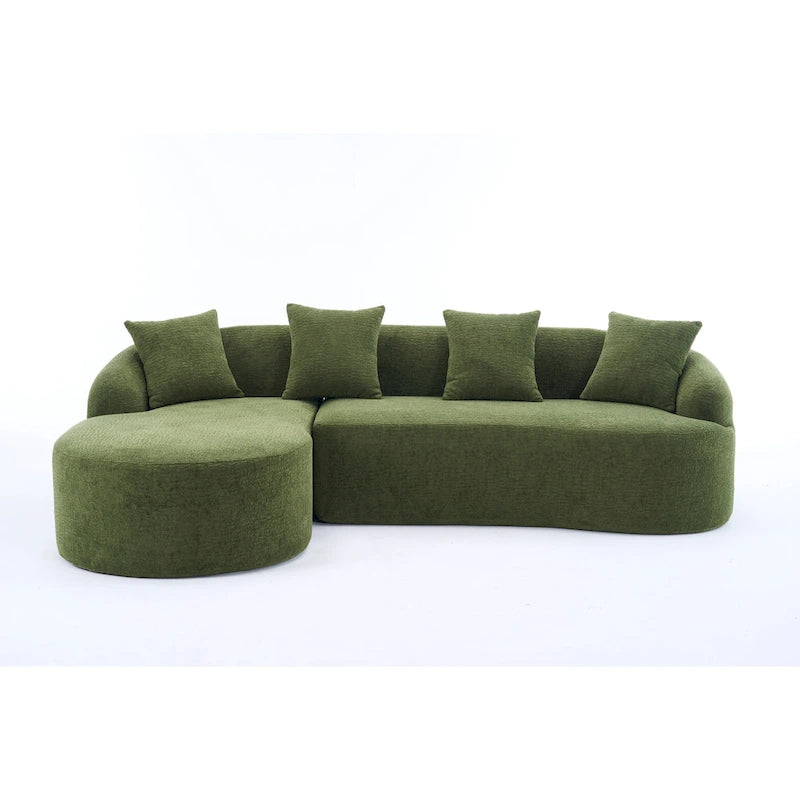 Chenille L-Shaped 3-Seater Sofa with Chaise Lounge & 4 Pillows | Multi-Color
