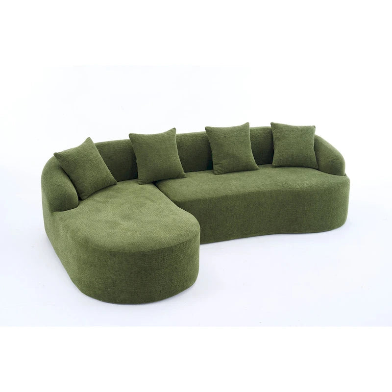 Chenille L-Shaped 3-Seater Sofa with Chaise Lounge & 4 Pillows | Multi-Color