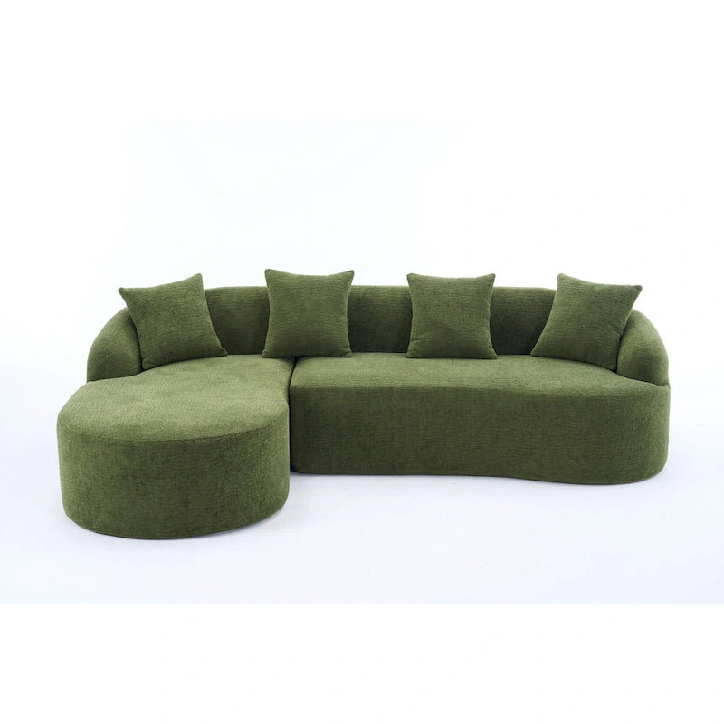 Chenille L-Shaped 3-Seater Sofa with Chaise Lounge & 4 Pillows | Multi-Color