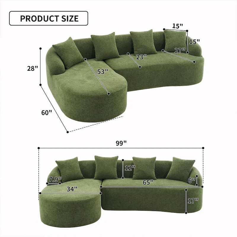 Chenille L-Shaped 3-Seater Sofa with Chaise Lounge & 4 Pillows | Multi-Color