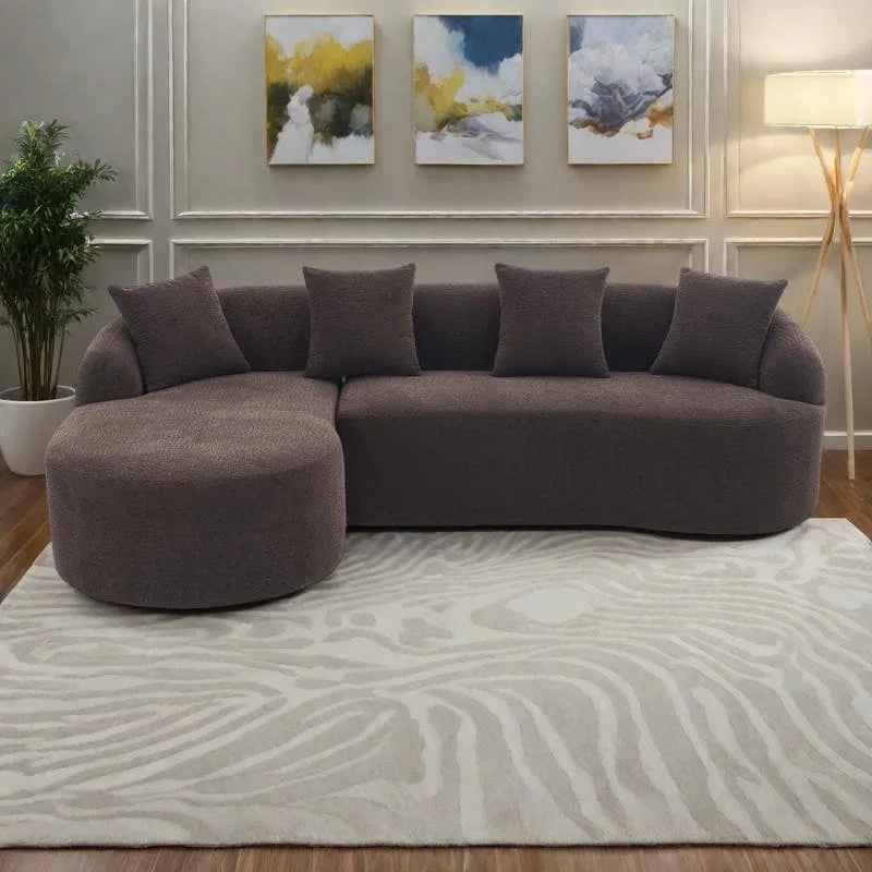 Chenille L-Shaped 3-Seater Sofa with Chaise Lounge & 4 Pillows | Multi-Color