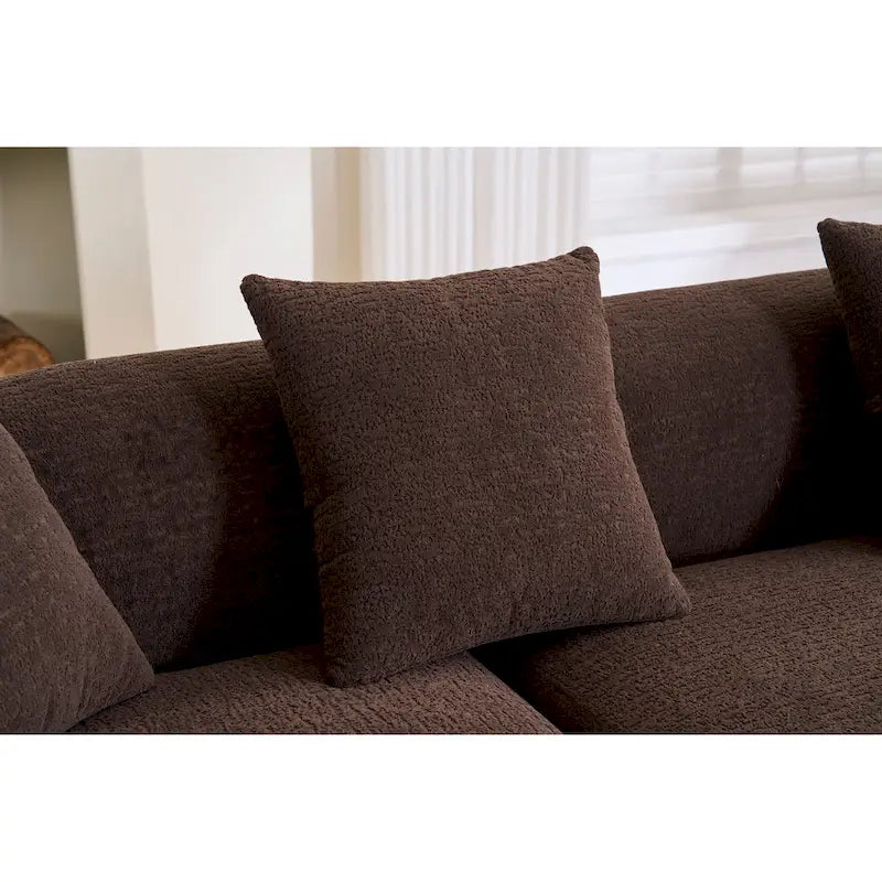 Chenille L-Shaped 3-Seater Sofa with Chaise Lounge & 4 Pillows | Multi-Color