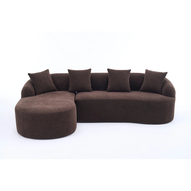 Chenille L-Shaped 3-Seater Sofa with Chaise Lounge & 4 Pillows | Multi-Color