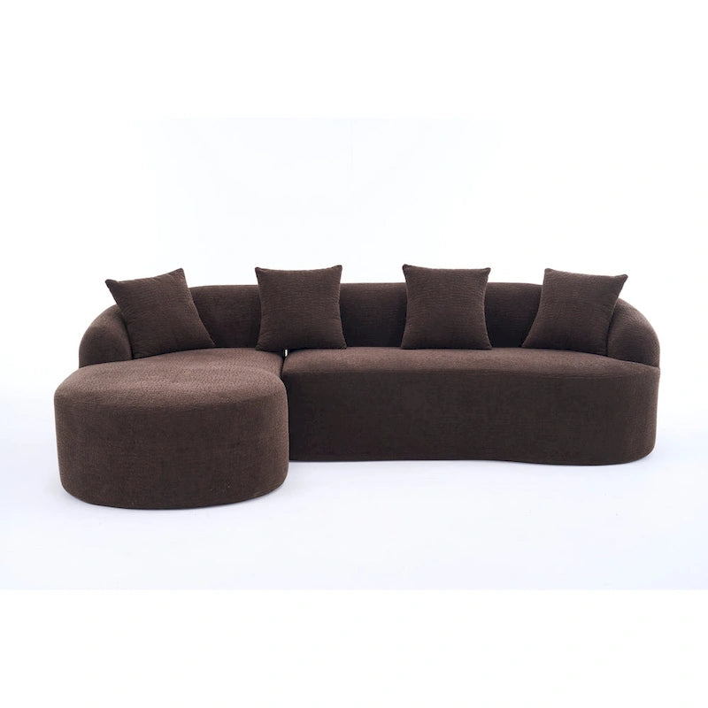 Chenille L-Shaped 3-Seater Sofa with Chaise Lounge & 4 Pillows | Multi-Color