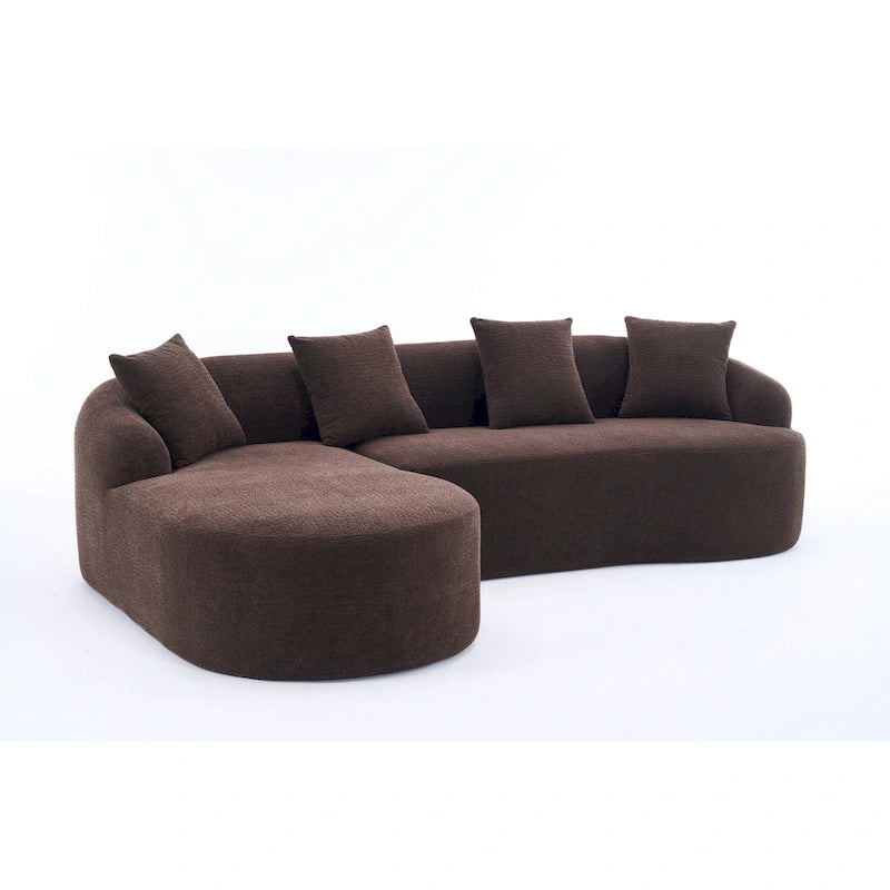Chenille L-Shaped 3-Seater Sofa with Chaise Lounge & 4 Pillows | Multi-Color