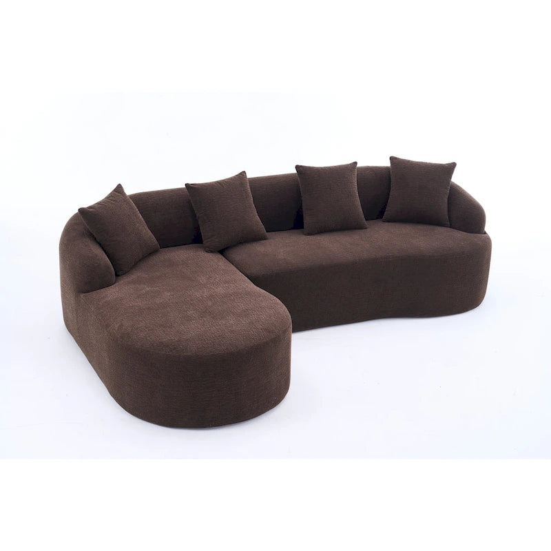 Chenille L-Shaped 3-Seater Sofa with Chaise Lounge & 4 Pillows | Multi-Color