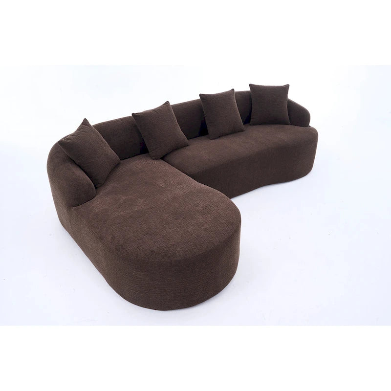 Chenille L-Shaped 3-Seater Sofa with Chaise Lounge & 4 Pillows | Multi-Color