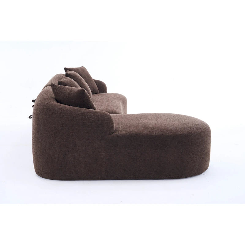 Chenille L-Shaped 3-Seater Sofa with Chaise Lounge & 4 Pillows | Multi-Color