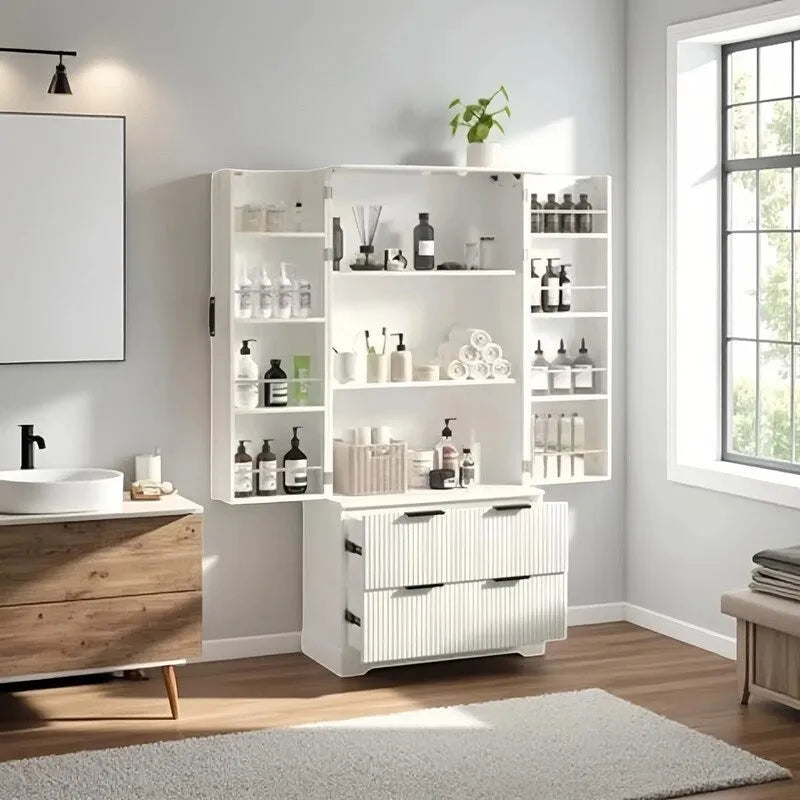 Black/White Farmhouse Style Freestanding Storage Cabinet with 2 Drawers, 8-Door Rack & 3 Shelves, for 1