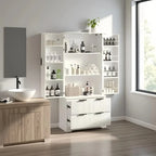 Black/White Farmhouse Style Freestanding Storage Cabinet with 2 Drawers, 8-Door Rack & 3 Shelves, for 1