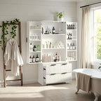 Black/White Farmhouse Style Freestanding Storage Cabinet with 2 Drawers, 8-Door Rack & 3 Shelves, for 1