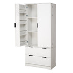Black/White Farmhouse Style Freestanding Storage Cabinet with 2 Drawers, 8-Door Rack & 3 Shelves, for 1