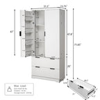 Black/White Farmhouse Style Freestanding Storage Cabinet with 2 Drawers, 8-Door Rack & 3 Shelves, for 1