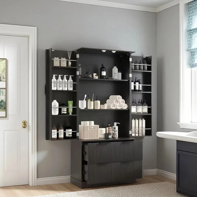 Black/White Farmhouse Style Freestanding Storage Cabinet with 2 Drawers, 8-Door Rack & 3 Shelves, for 1