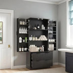 Black/White Farmhouse Style Freestanding Storage Cabinet with 2 Drawers, 8-Door Rack & 3 Shelves, for 1