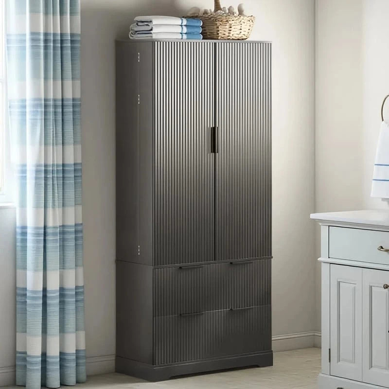 Black/White Farmhouse Style Freestanding Storage Cabinet with 2 Drawers, 8-Door Rack & 3 Shelves, for 1