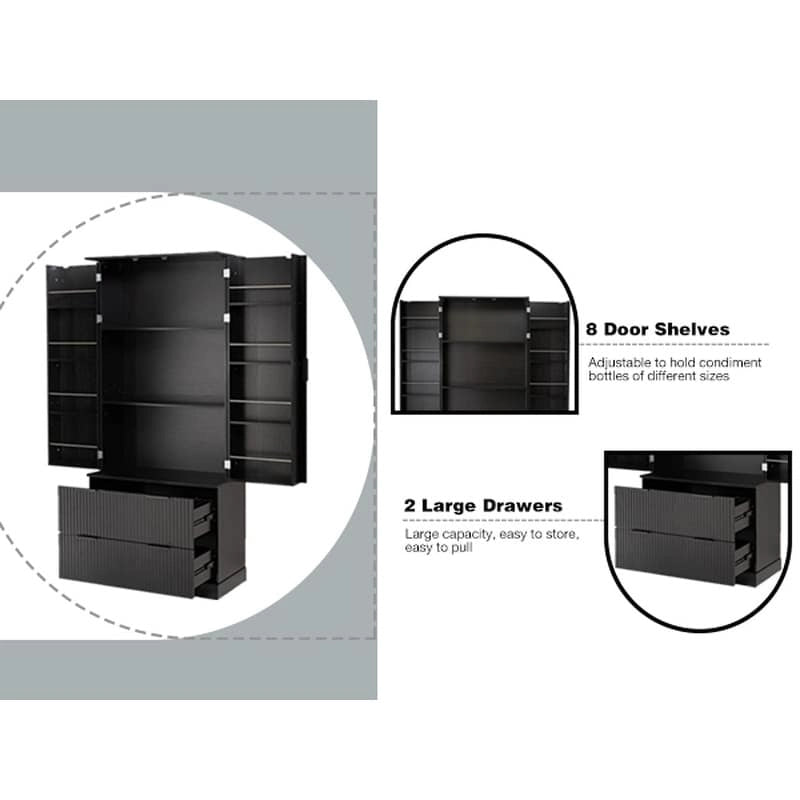 Black/White Farmhouse Style Freestanding Storage Cabinet with 2 Drawers, 8-Door Rack & 3 Shelves, for 1