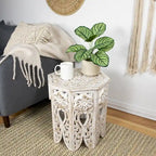 Antique White & Brushed Gold Octagonal Side Table, Single