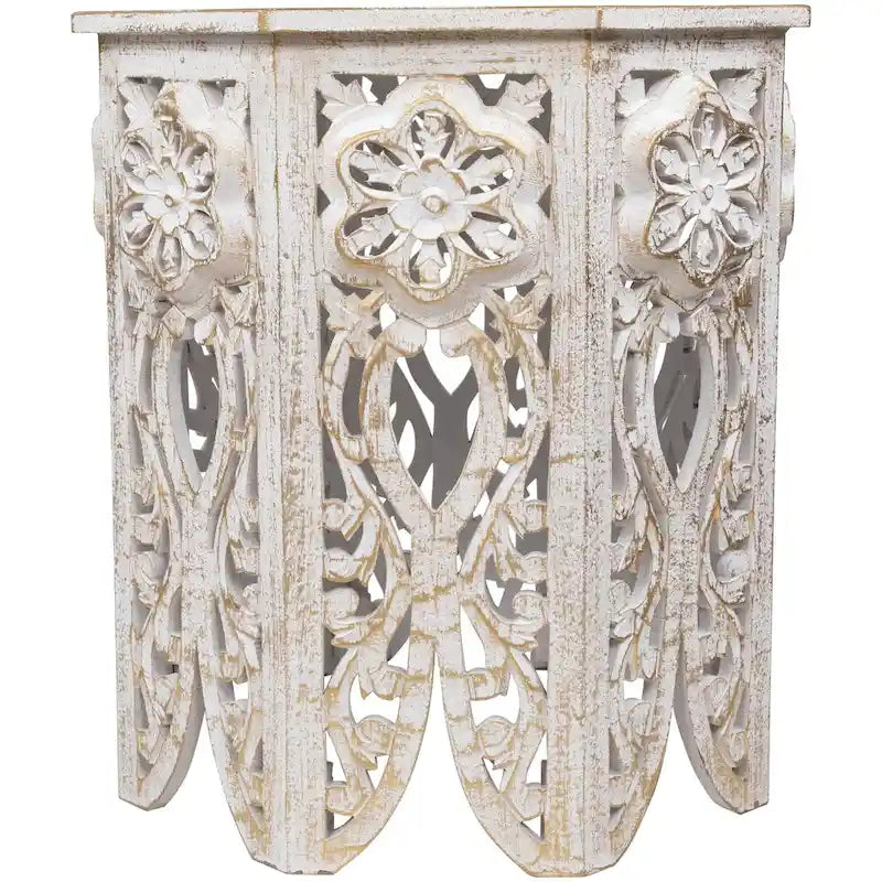 Antique White & Brushed Gold Octagonal Side Table, Single