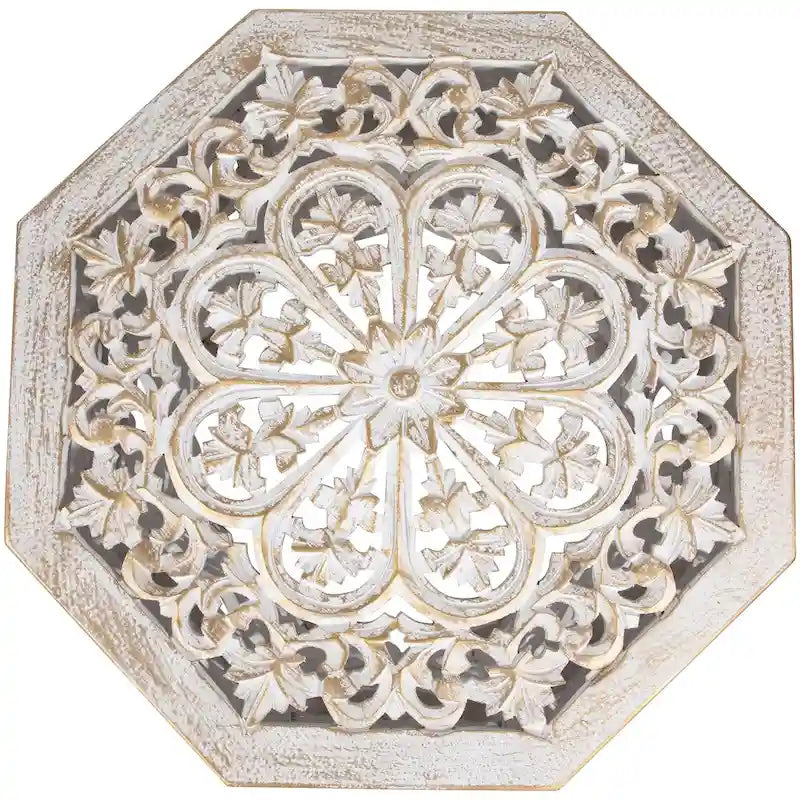 Antique White & Brushed Gold Octagonal Side Table, Single