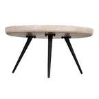 Washed White & Black Round Coffee Table, Mango Wood, 30" Dia x 15" H