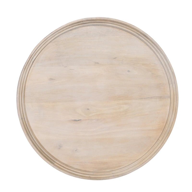 Washed White & Black Round Coffee Table, Mango Wood, 30" Dia x 15" H