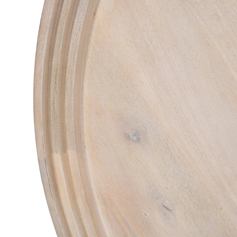 Washed White & Black Round Coffee Table, Mango Wood, 30" Dia x 15" H