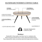 Washed White & Black Round Coffee Table, Mango Wood, 30" Dia x 15" H