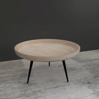 Washed White & Black Round Coffee Table, Mango Wood, 30" Dia x 15" H