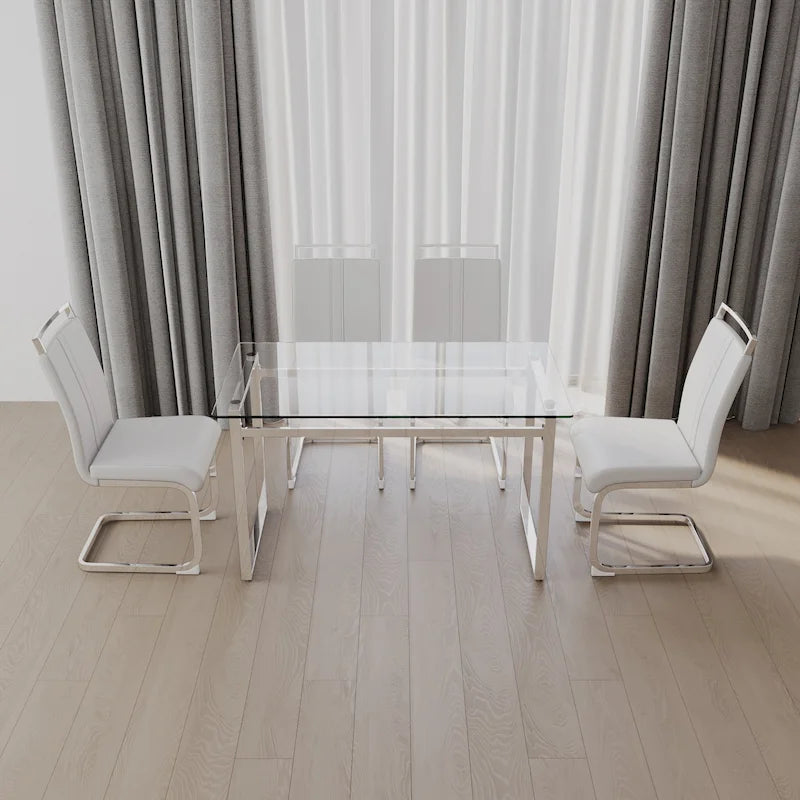 White/Black/Gray Square Glass Top 5-Piece Dining Set, Seats 4