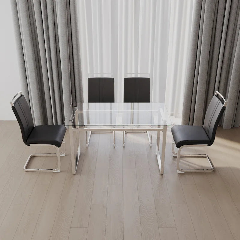 White/Black/Gray Square Glass Top 5-Piece Dining Set, Seats 4