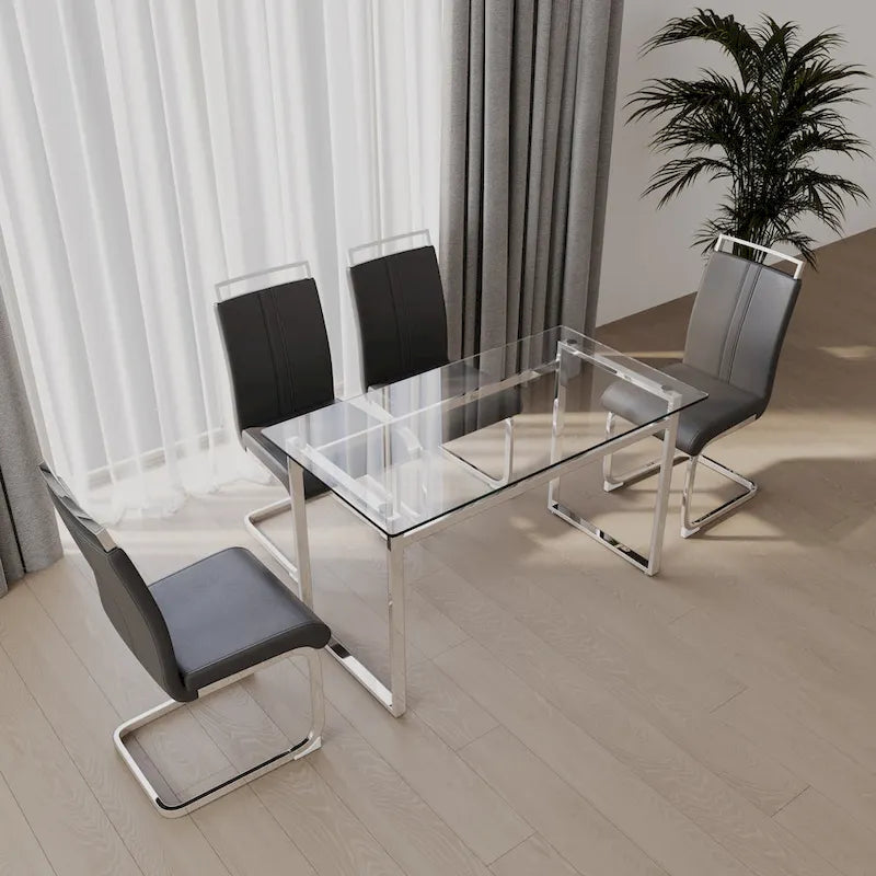 White/Black/Gray Square Glass Top 5-Piece Dining Set, Seats 4