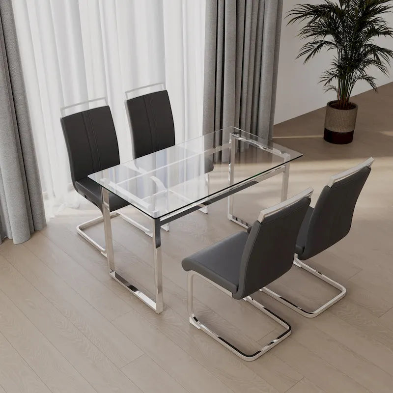 White/Black/Gray Square Glass Top 5-Piece Dining Set, Seats 4