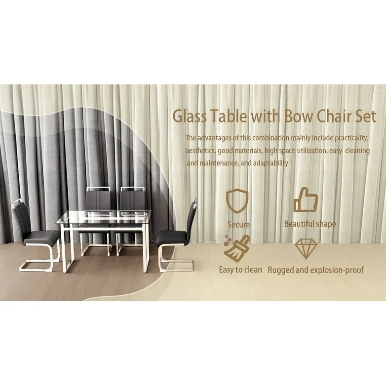 White/Black/Gray Square Glass Top 5-Piece Dining Set, Seats 4