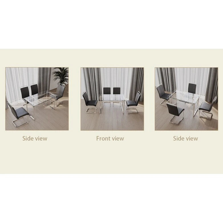 White/Black/Gray Square Glass Top 5-Piece Dining Set, Seats 4