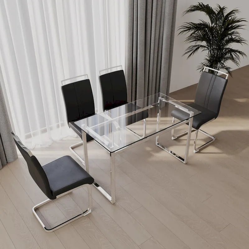 White/Black/Gray Square Glass Top 5-Piece Dining Set, Seats 4