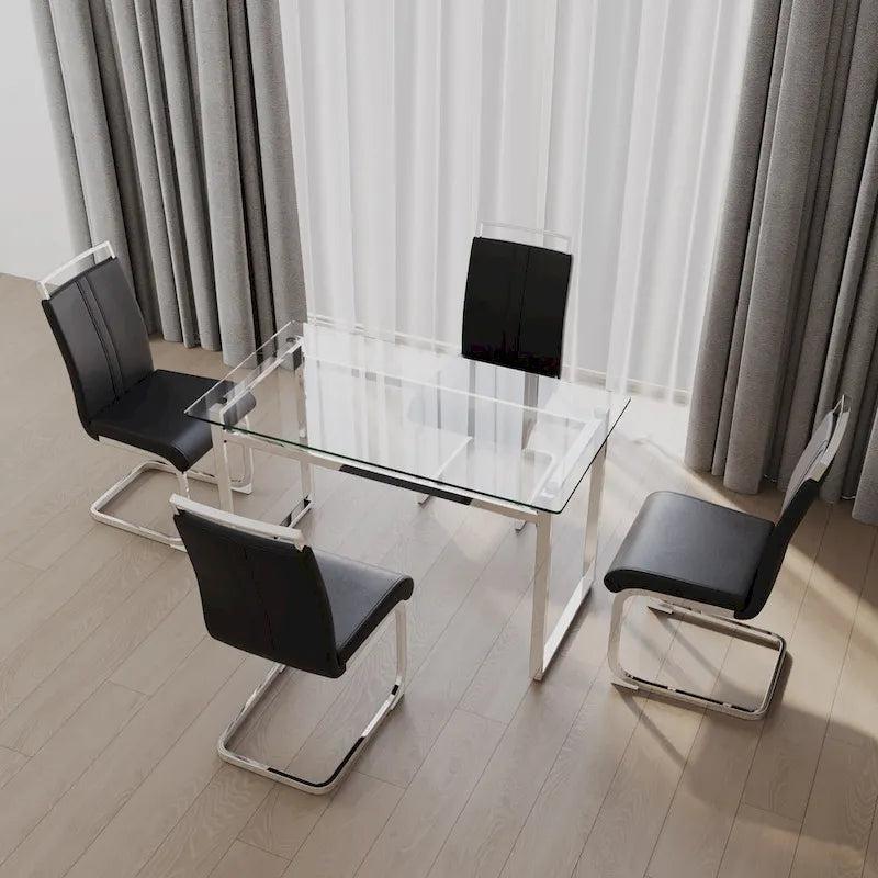 White/Black/Gray Square Glass Top 5-Piece Dining Set, Seats 4
