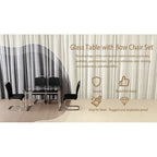 White/Black/Gray Square Glass Top 5-Piece Dining Set, Seats 4