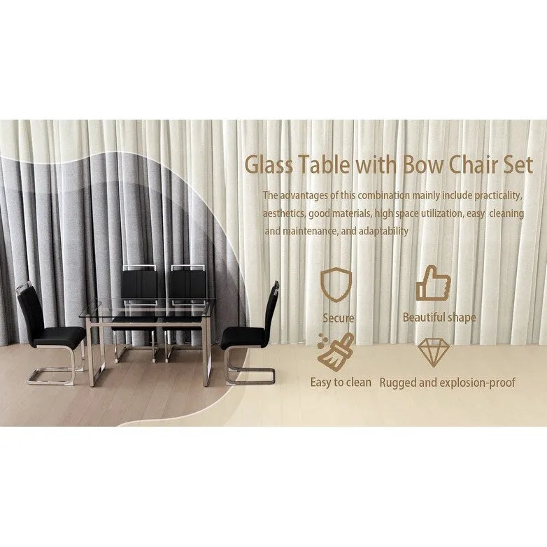 White/Black/Gray Square Glass Top 5-Piece Dining Set, Seats 4