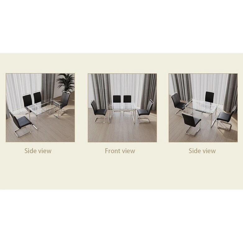 White/Black/Gray Square Glass Top 5-Piece Dining Set, Seats 4