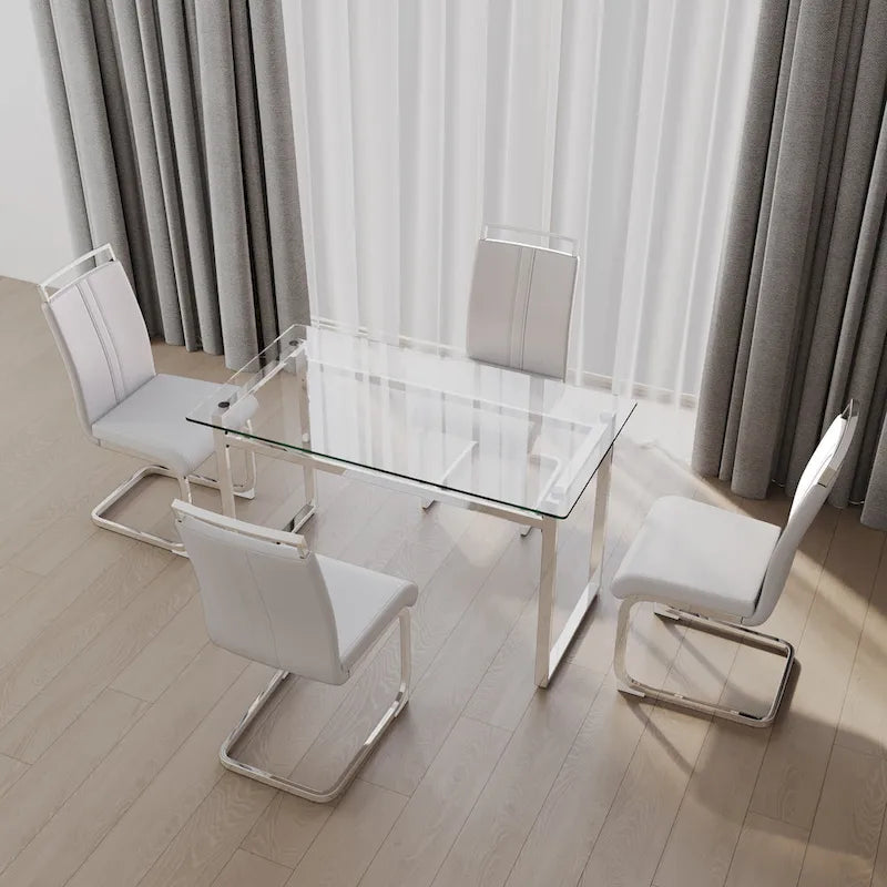 White/Black/Gray Square Glass Top 5-Piece Dining Set, Seats 4